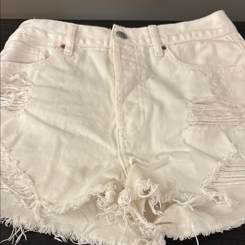 Women's White Distressed Denim Shorts- Vintage high Rise
